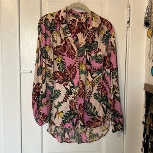 Free People Pink Floral Button Down Shirt